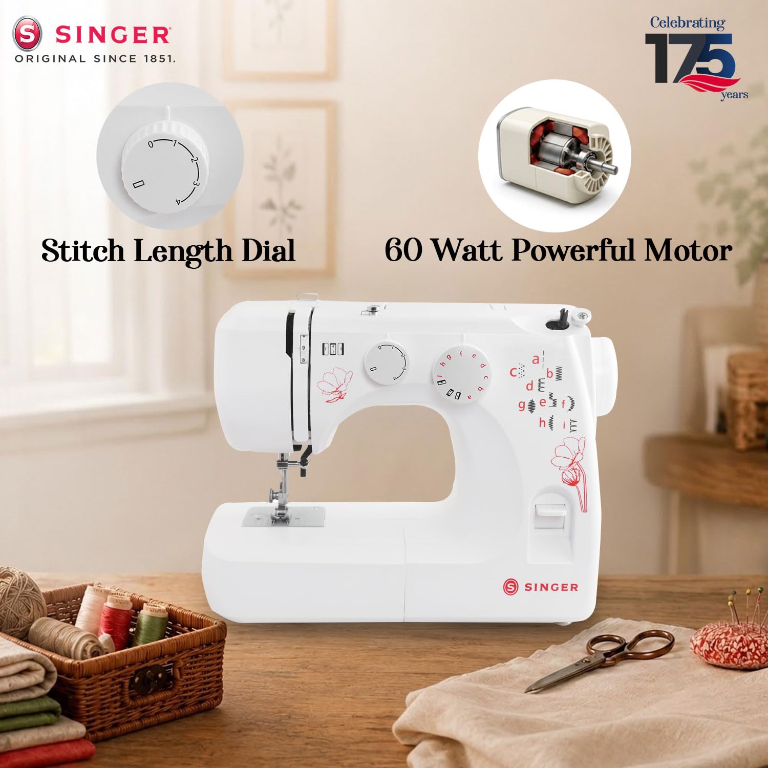 SINGER 1310 Automatic Zig Zag Electric Sewing Machine | 10 Built-in Stitches & 22 Stitch Functions | Powerful 60 W Motor | 4-Step Buttonhole | Length Dial | LED Light | Metal Frame | 2 Years Warranty — Amazon image 2