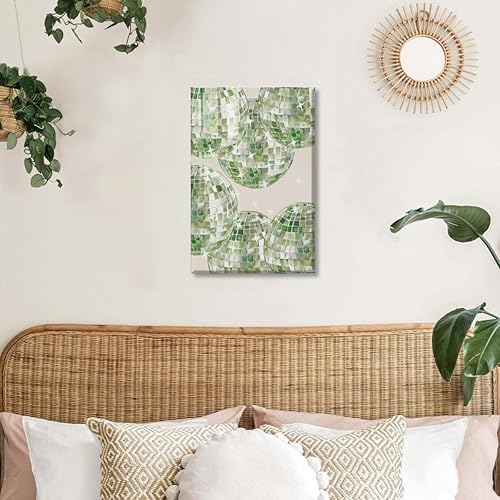 Miniatura 4 de HTCARWAT Póster de bola de discoteca verde salvia, arte estético de los años 70, arte de pared de apartamento, póster verde retro, póster de bola de