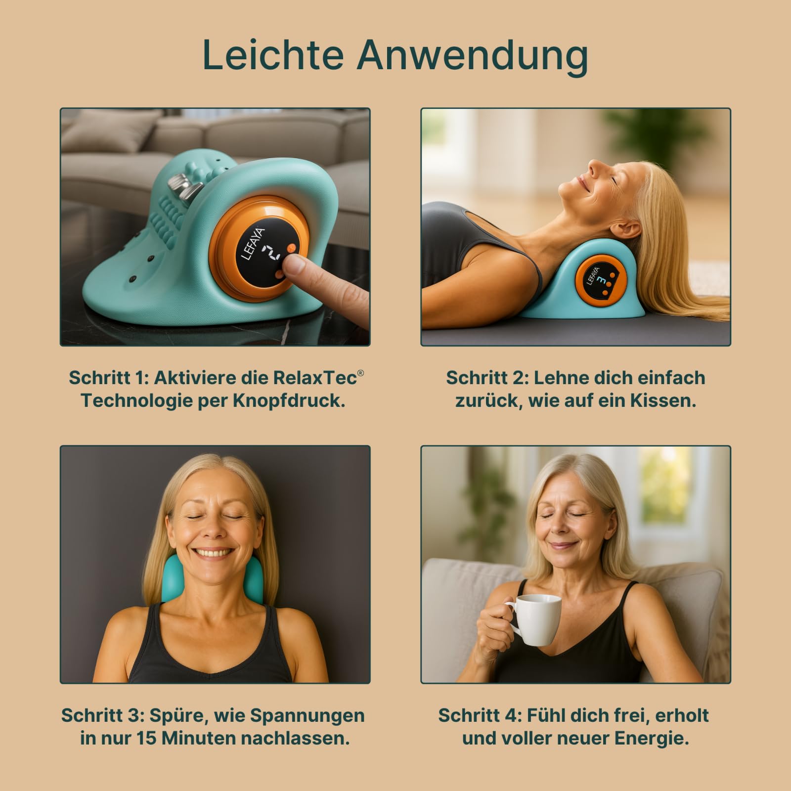 Necktex 5-in-1 NackenstreckerMit drei ，Drei Temperatureinstellungen und sechs einstellbare Massageintensitäten zur Linderung von Nacken und Schulterschmerzen