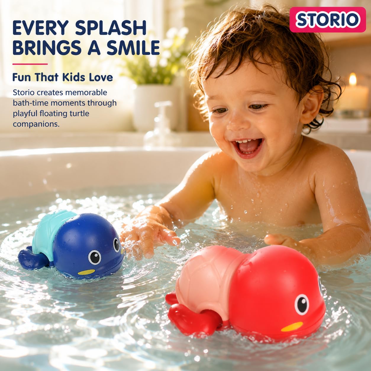 Storio Cute Swimming Baby Water Turtle Bath Toys for Toddlers | Set of 2 | Turtle Toy | 1-3, Floating Wind Up for 1 2 3 4 5 Year Old Boy Girl, New Born Baby Bathtub Water 1