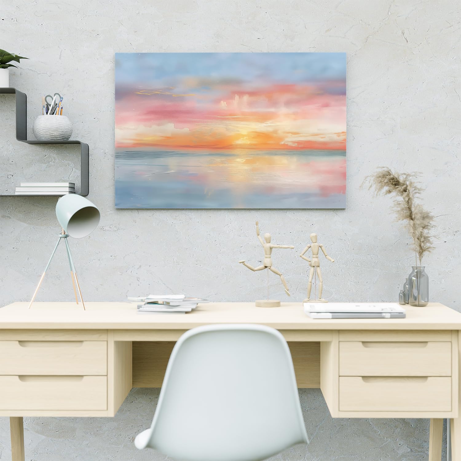 Artaza Leinwand Bilder Sonnenuntergang Meer - 60x40 cm - Wanddeko Wohnzimmer - Wandbilder Deko Schlafzimmer - Maritime Deko - Rosa