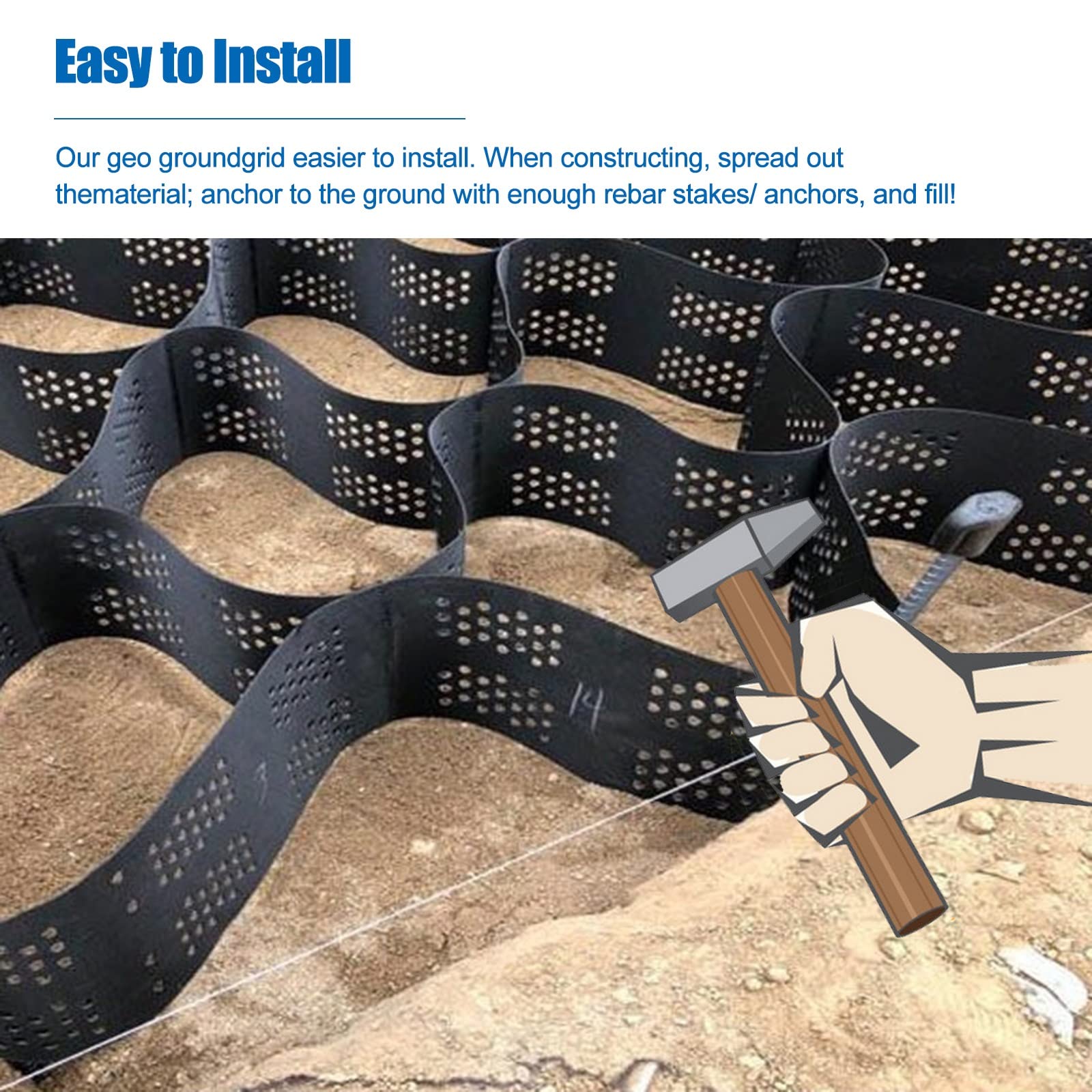 Rejillas de grava de panal para caminos de jardín y entradas de 5 cm de profundidad, fácil de insertar y cortar, 4 x 6 m / 13.1x19.7ft, rejilla de suelo para patio