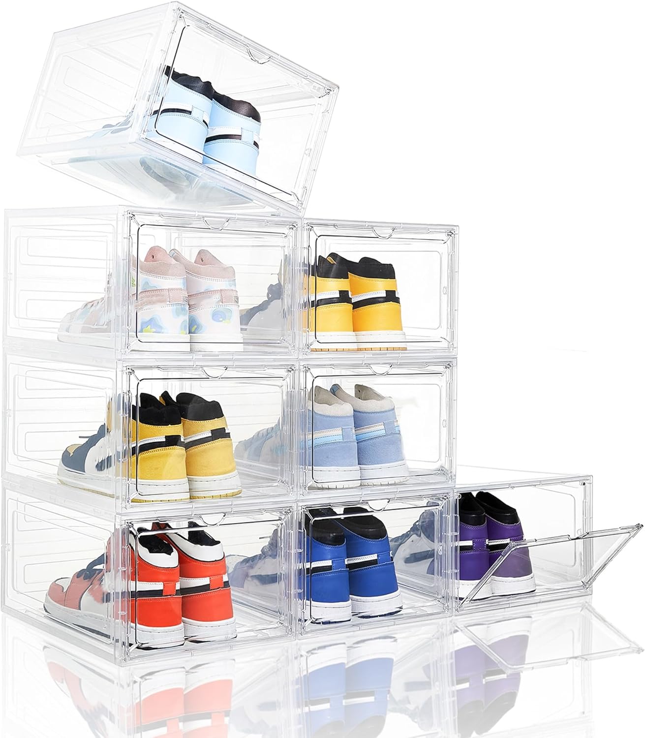 Attelite Clear Shoe Box 8 Pack, Stackable Drop Front Organizer