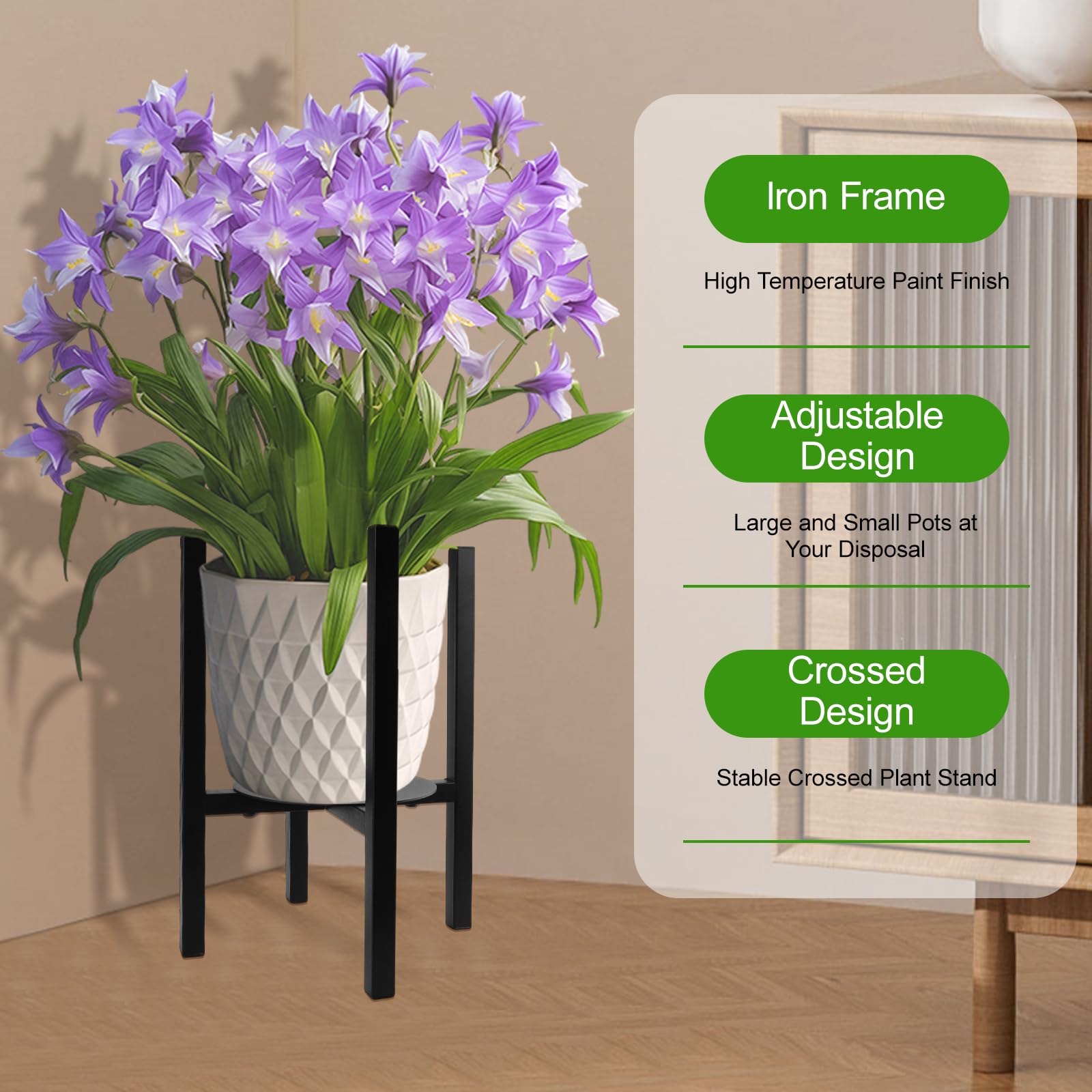 Support De Plantes Réglable En Métal KIMIGO - Lot De 2, Pour Pots De 20 à 30 Cm, Avec Plateau Et Outils Jardin