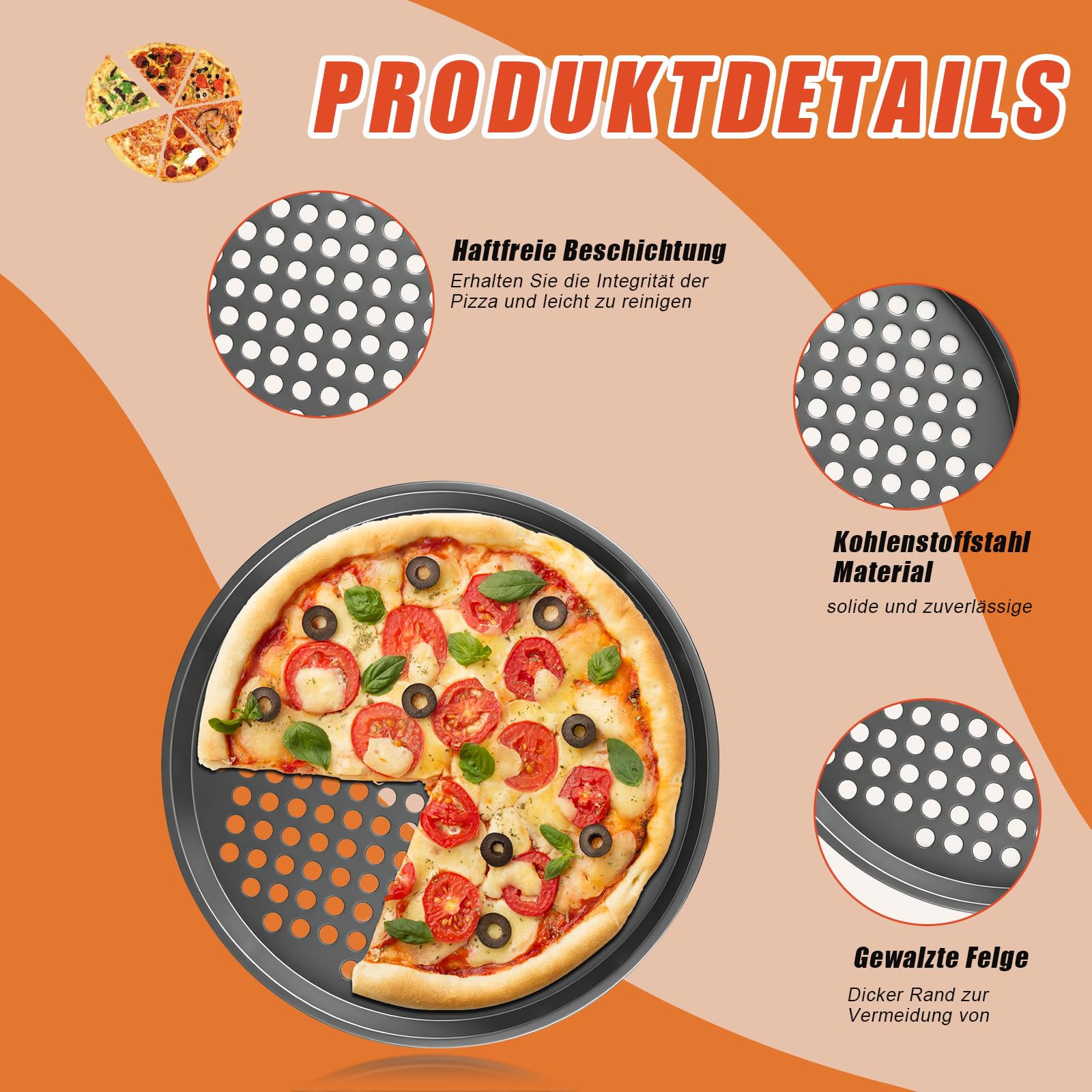 Lot de 4 plaques à pizza rondes perforées - Diamètre : 29 cm - Résistantes à la chaleur - Pour four à pizza et four jusqu'à 230 °C