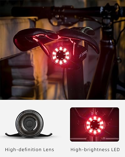 Miniatura 8 de ROCKBROS Luz trasera de bicicleta, luz trasera para bicicleta, 5 modos, recargable tipo C, 1 oz, ligera, IPX5, luz trasera de bicicleta de aleación