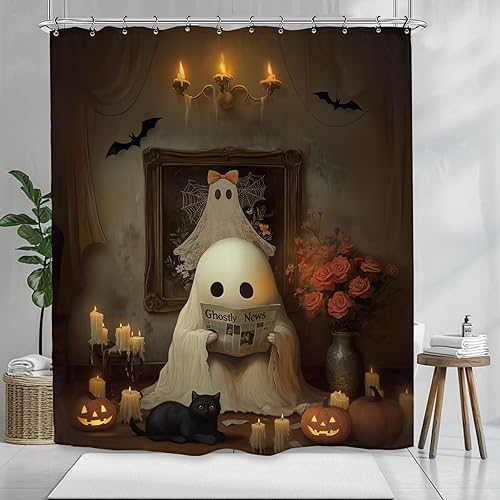 Miniatura 2 de Divertida cortina de ducha de fantasmas de Halloween, 60 pulgadas de ancho x 72 pulgadas de largo, bonita decoración gótica de terror, espeluznante