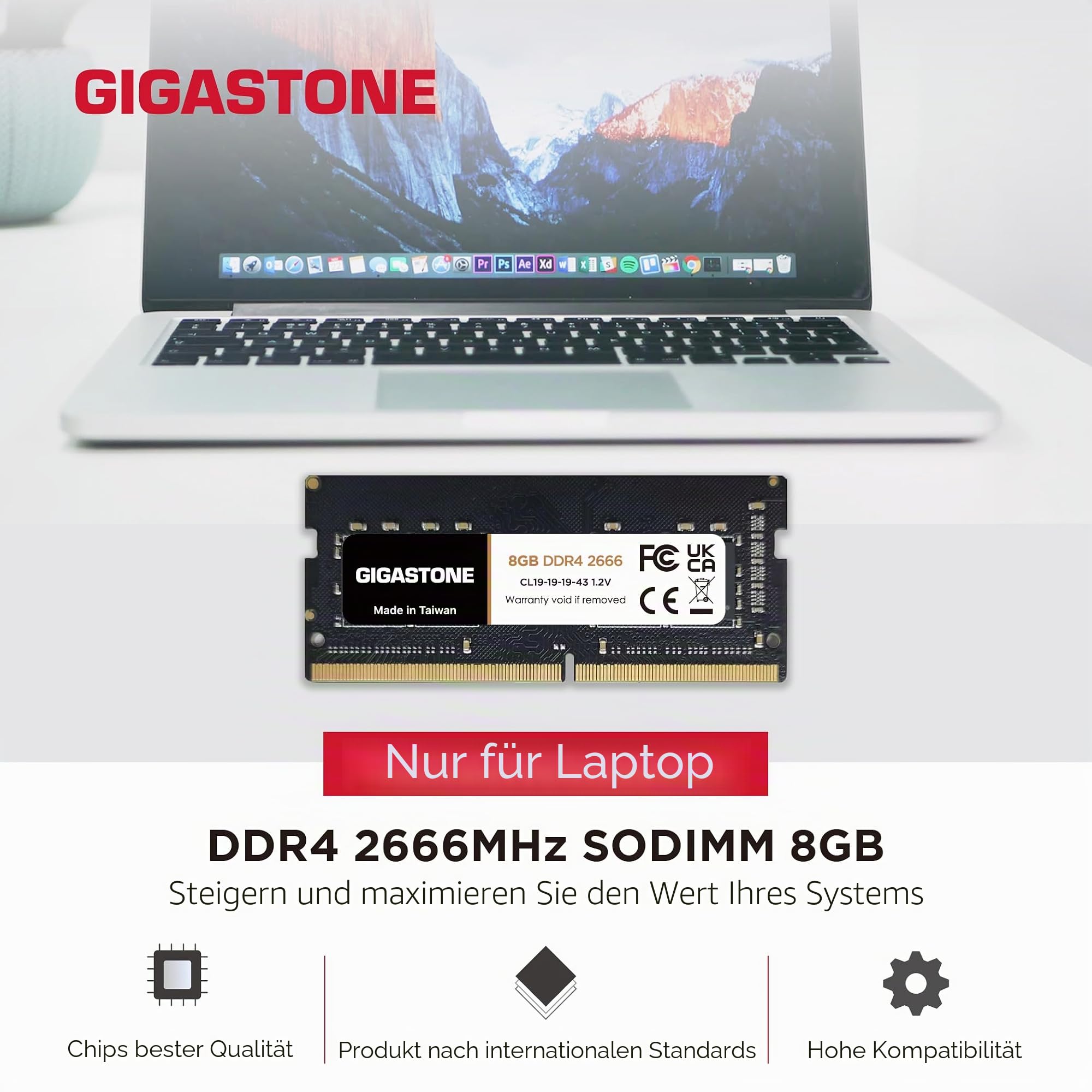 【DDR4 RAM Nur für Laptops】 GIGASTONE 16GB Kit (2x8GB) DDR4 2666MHz (2400MHz or 2133MHz) PC4-21300(PC4-19200/17000) CL19 1.2V SODIMM 260Pin Nicht-ECC ungepuffert Notebook Laptop Speicher-Upgrade