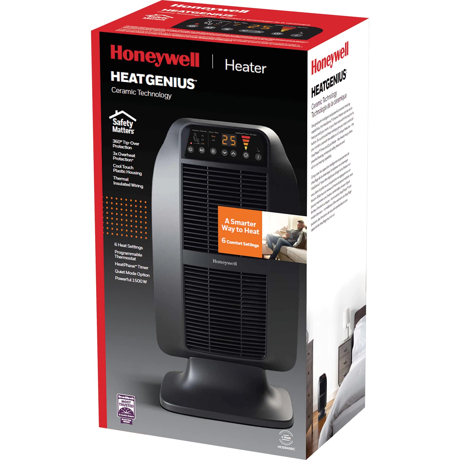 Honeywell HCE845BC HeatGenius™ Ceramic Multizone Space Heater for Bedroom,  Office, Home, Black : Amazon.ca: Home