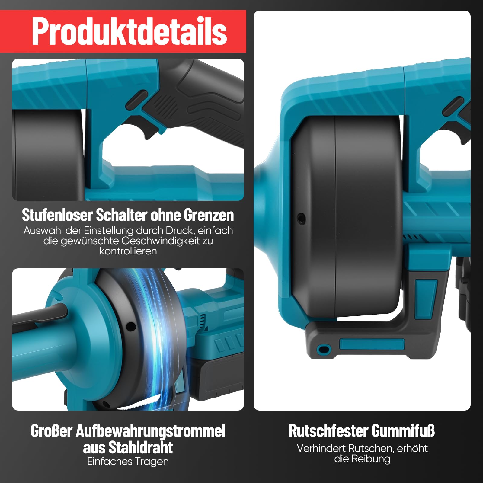 Akku Rohrreinigungsmaschine für Makita Akku 21V,rohrreinigungsspirale elektrisch mit 7.4M, Geeignet für 35–100 mm Rohre,spirale abfluss rohrreinigung für Abwasserkanäle, Toiletten(ohne Akku)