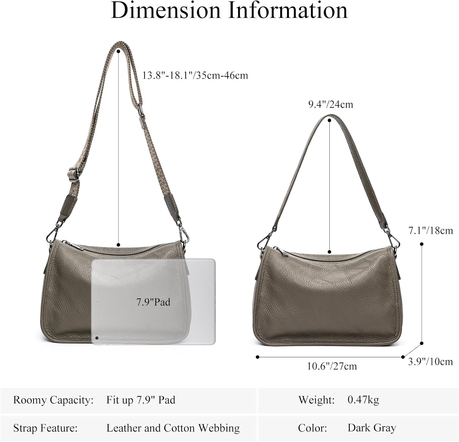 Genuine Leather Crossbody Bag Womens Lightweight Shoulder Purse ladies Small Hobo Handbag - Image 4