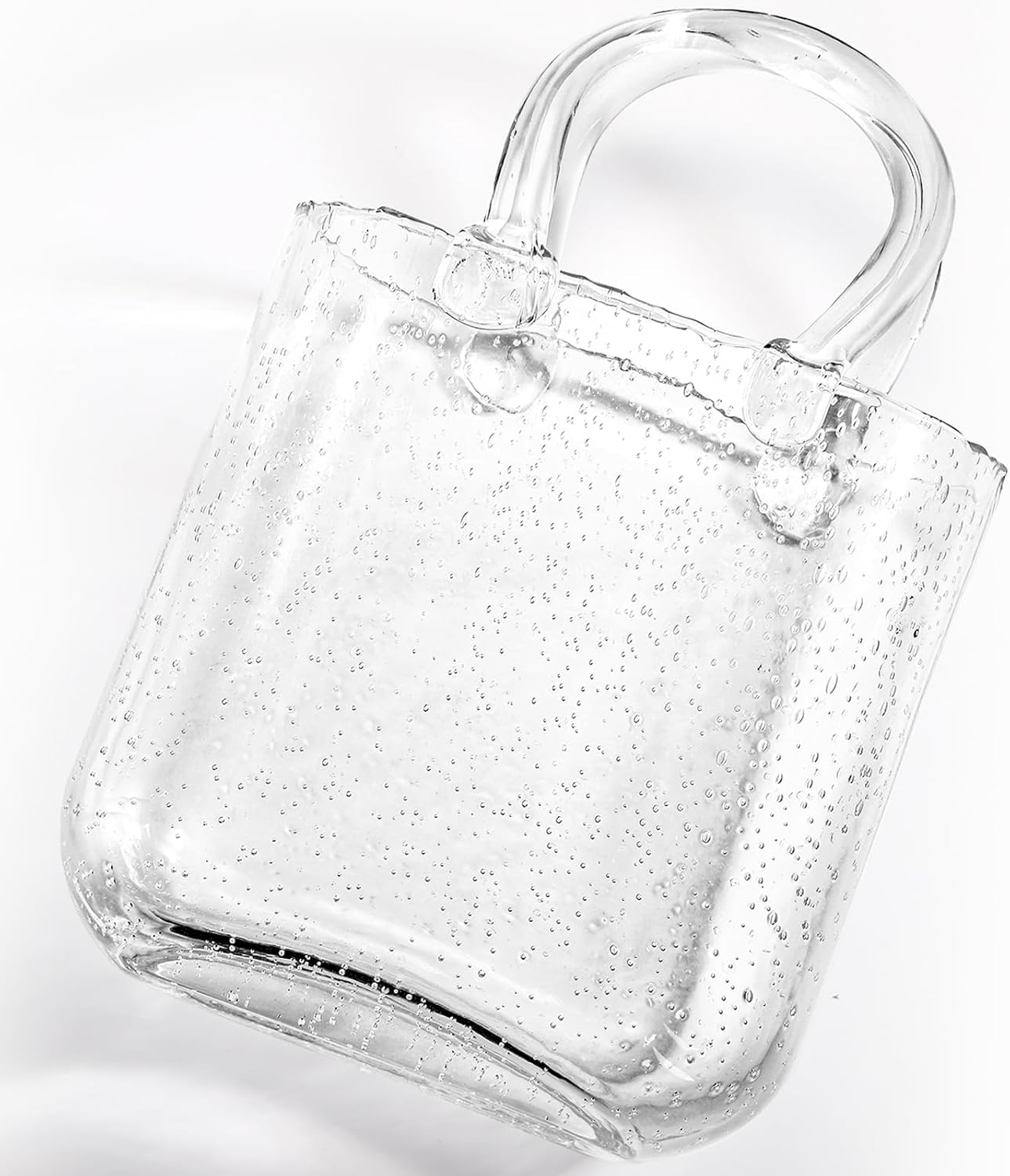 Noamus Purse Vase for Flowers, Unique Clear Glass Bag Vases with Handle, Handbag Shape Flower Vase Fish Bowl, Wide Mouth Bubble Vases for Wedding Birthday Centerpieces, Home Garden Decor(Transparent)