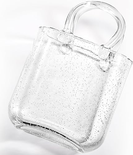 Miniatura 6 de Jarrón de bolsa de cristal, jarrón transparente único con pecera, florero con forma de bolso con asa, jarrón de burbujas dentro de un florero de
