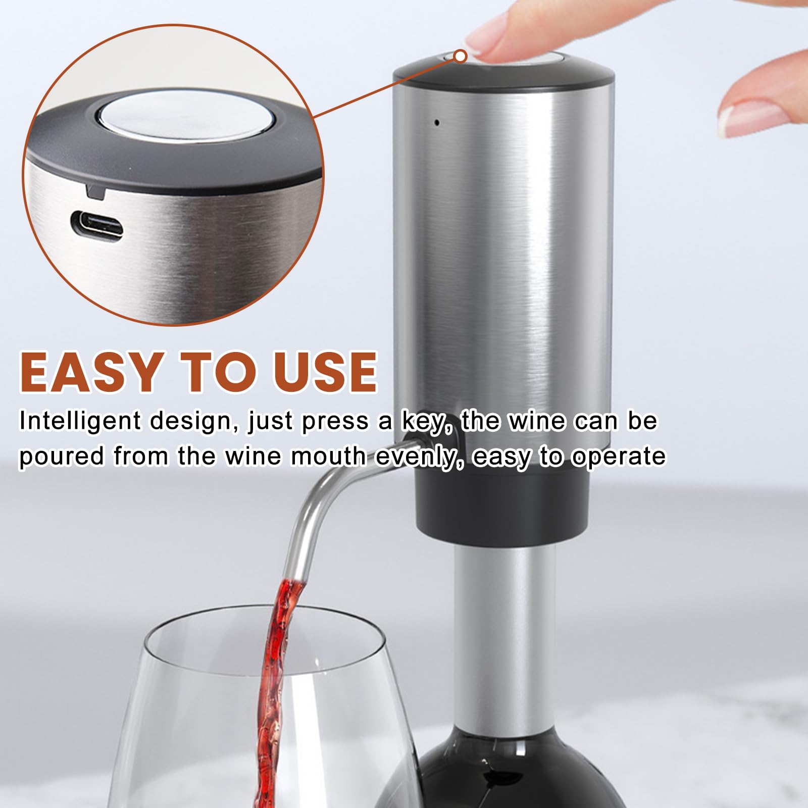 Sporgo Decanter per vino elettrico: Decanter automatico per vino, versatore elettrico ricaricabile, decanter vino rosso, per feste, matrimoni, bar e ristoranti
