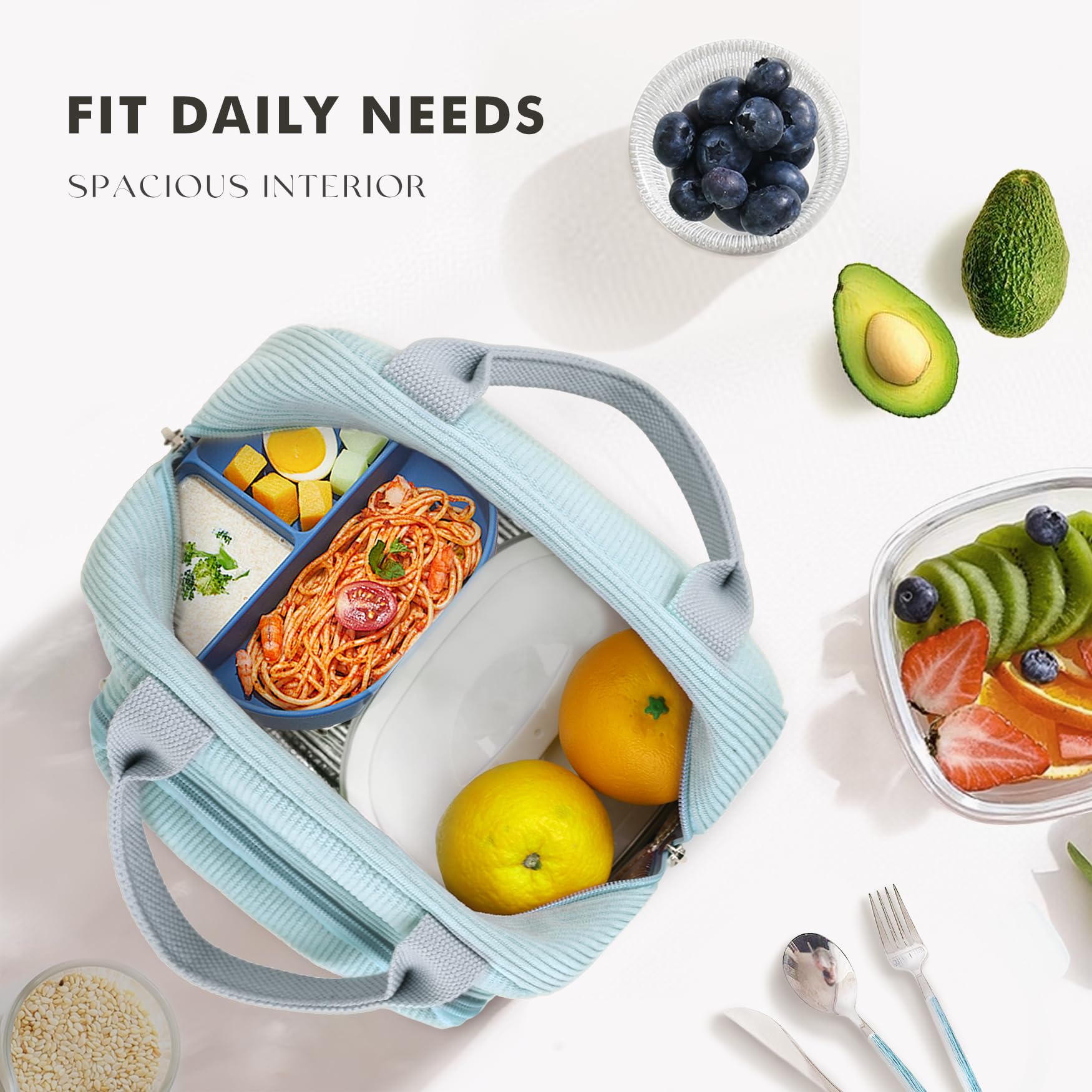 HOMESPON Insulated Lunch Bag for Women Men Adult Cute Corduroy Cool Bag Lunch Box Container Large Capacity Lunch Tote for Work School or Picnic - Image 4