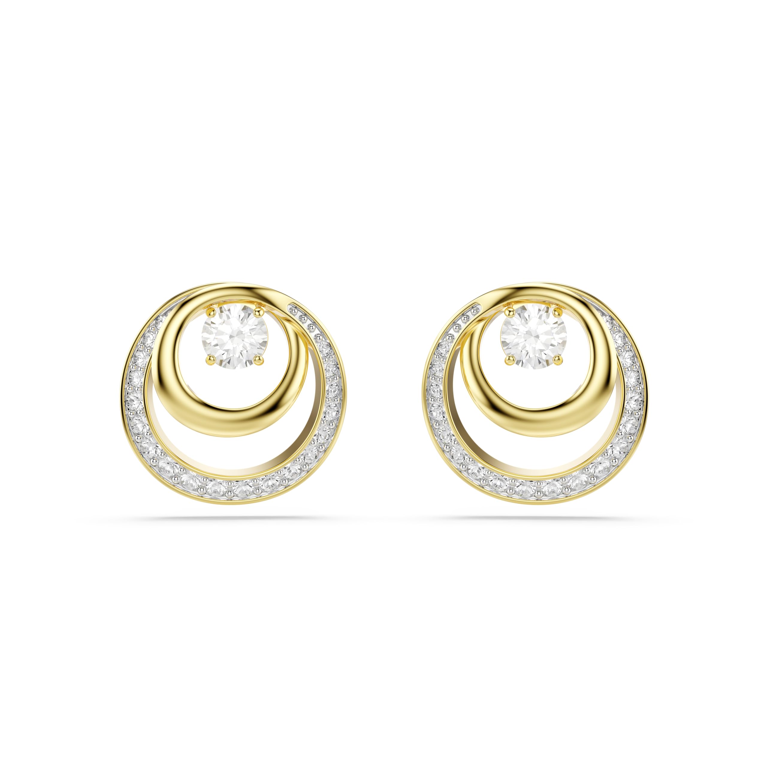 Swarovski Hyperbola Stud Earrings, Round Cut, White, Gold-Tone Plated