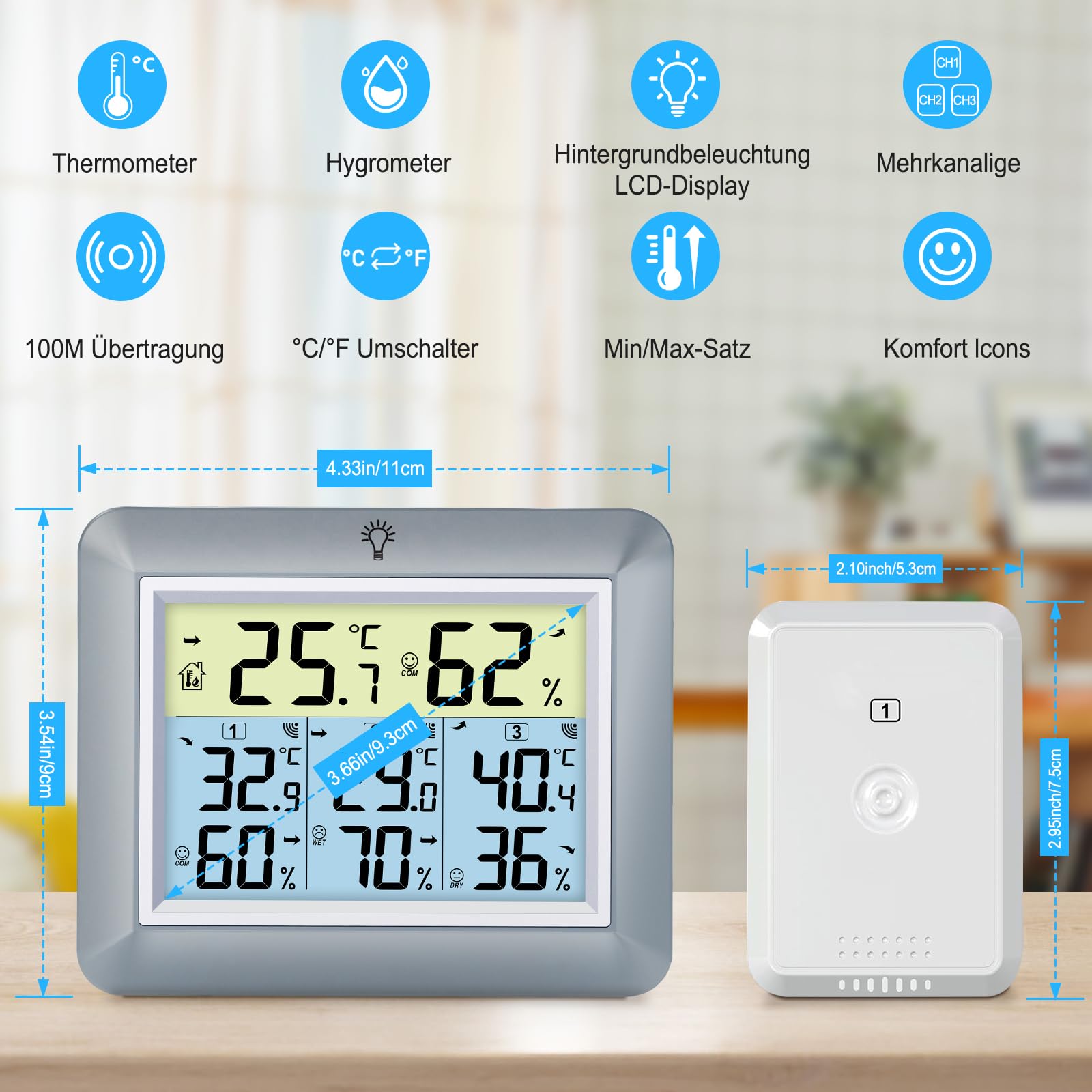Capteur Extérieur Station Météo - Mesure Température/humidité, Portée 100m
