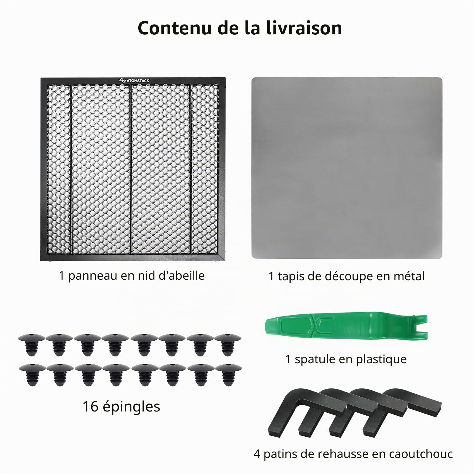 ATOMSTACK F2N Plaques laser en nid d'abeille, 300 x 300 mm, en métal, table en nid d'abeille, protection de table universelle pour machine à graver laser Swift CO2, diodes de CO2, dissipation de la