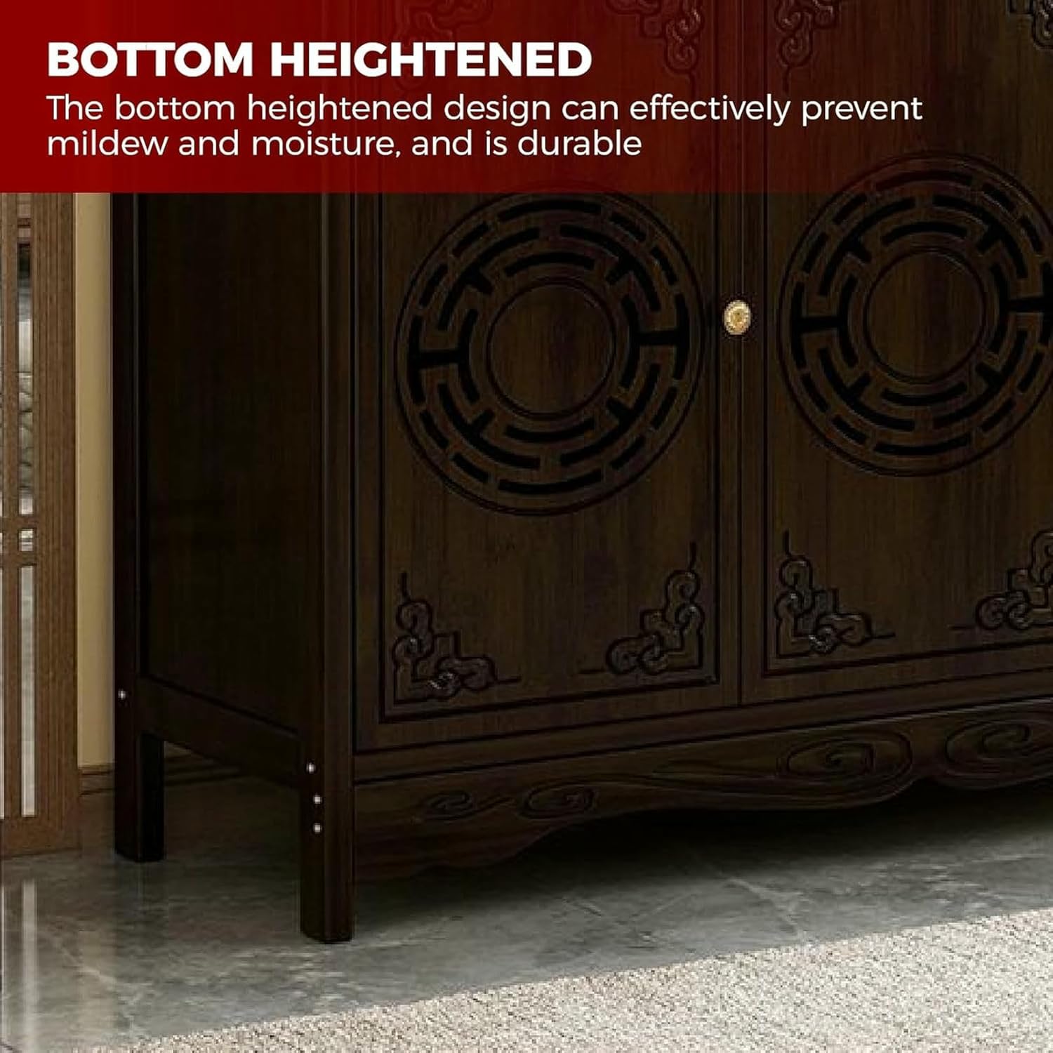 Altar Table with Storage Altar Cabinet,Guanyin God of Wealth Guangong Display Pedestal Offering Pooja Table,Chinese Buddha Niche Cabinet with Doors for Living Room