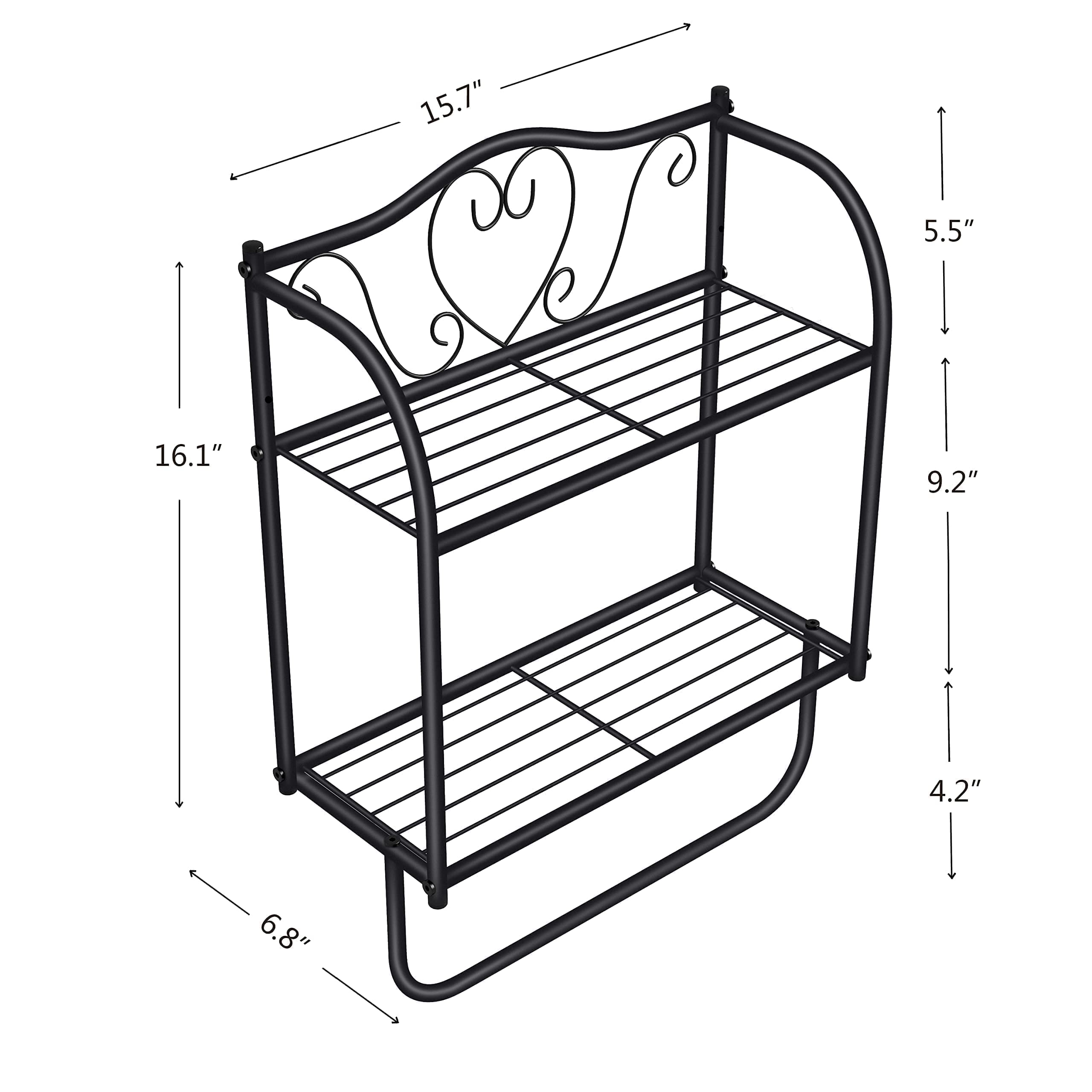 JOIN IRON Towel Rack 2 Tier Bathroom Shelves Floating Shelf Wall Racks with Towel Holder for Home Decor (Black)