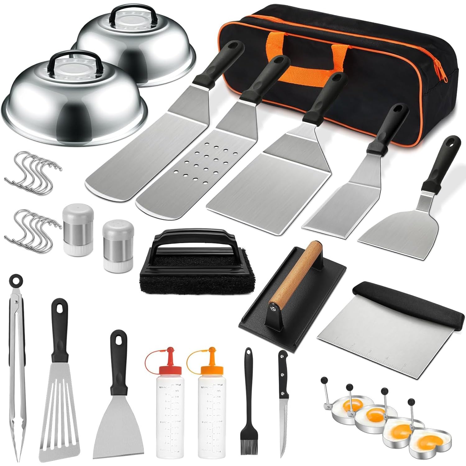 35PCS Griddle Accessories Kit, Flat Top Grill Accessories Set for Blackstone and Camp Chef, Grill Spatula Set with Enlarged Spatulas, Basting Cover, Scraper for Outdoor Barbecue