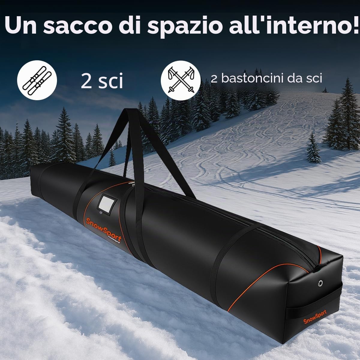 Prestige PRO Double Ski Bag – Borsa da sci per 2 paia + bastoni + accessori da sci IMBOTTITA – ideale per viaggi sciistici in aereo, autobus, treno, auto con cinghie di compressione e