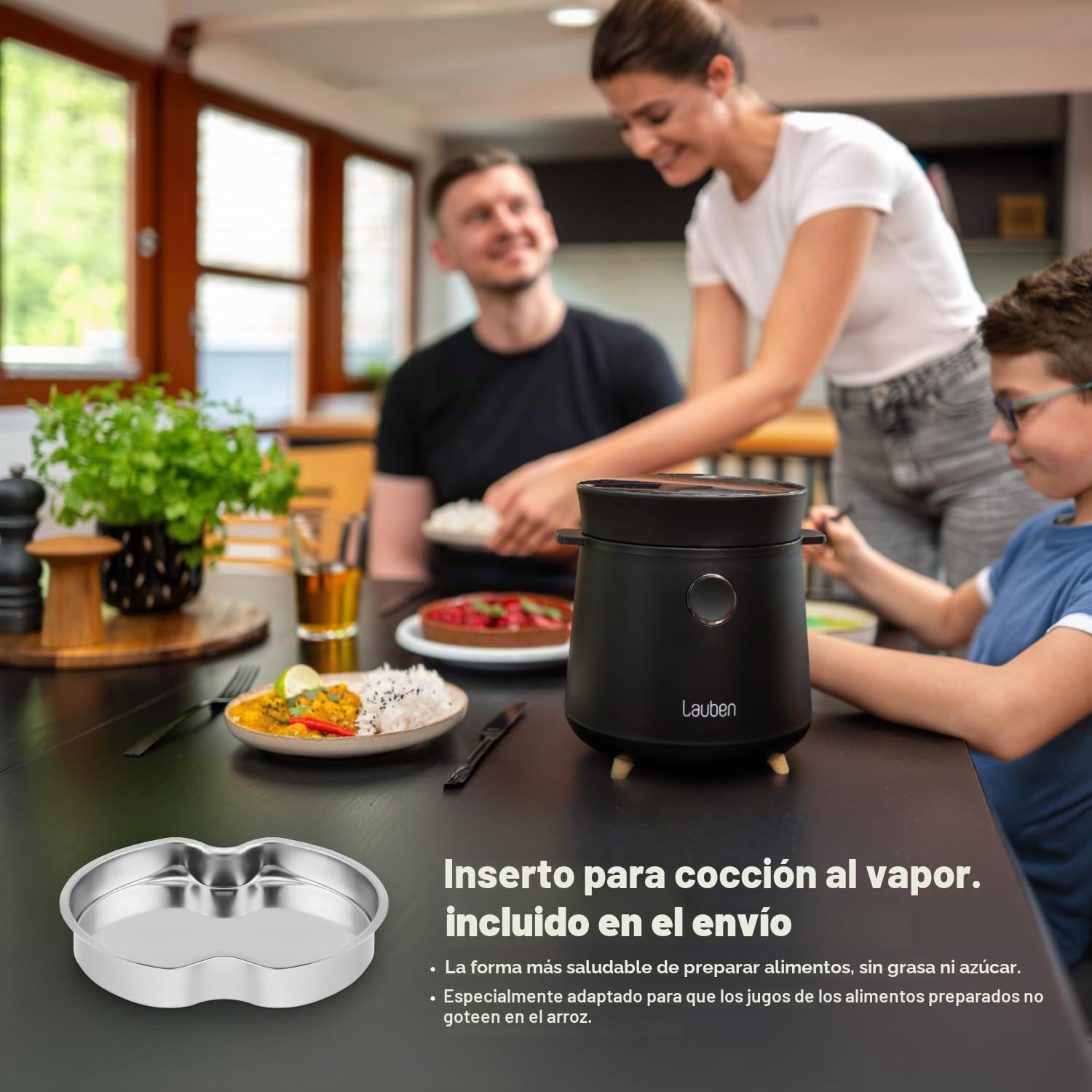Lauben Multifunction Rice Cooker 1500BW, arrocera multifunción, 350 W, 1,5 l, pantalla digital, 9 programas, revestimiento antiadherente, conservación de temperatura, retardo