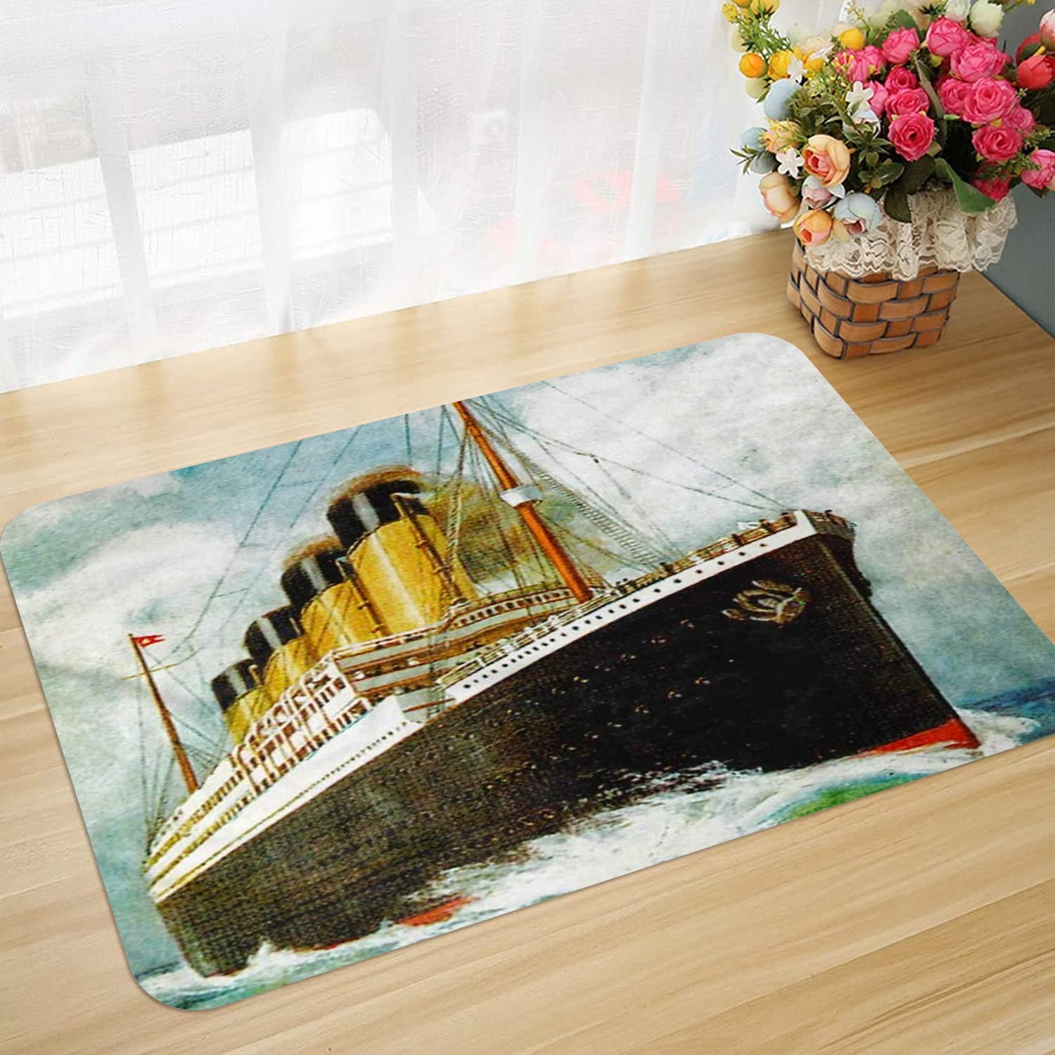 ESVET Non-slip Chenille Bath Mat,Suike Luxury Vintage Ocean Rms Titanic,Bathroom Mat Rug Microfiber Bedside Rug Carpet Floor Mat, Quick-drying, Machine Washable