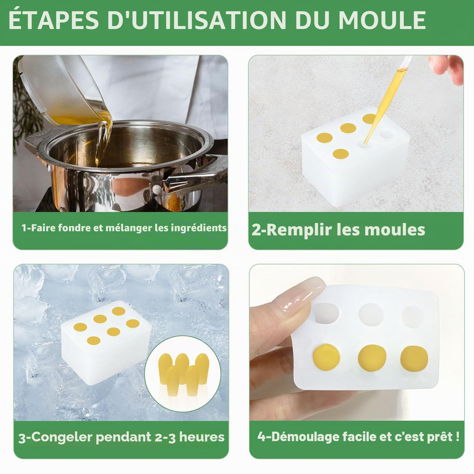 ICIMBI Kit de moules à suppositoires réutilisables, 2 ml, moules à suppositoires en silicone | Le kit comprend 4 plateaux de moules à suppositoires, 10 compte-gouttes liquides