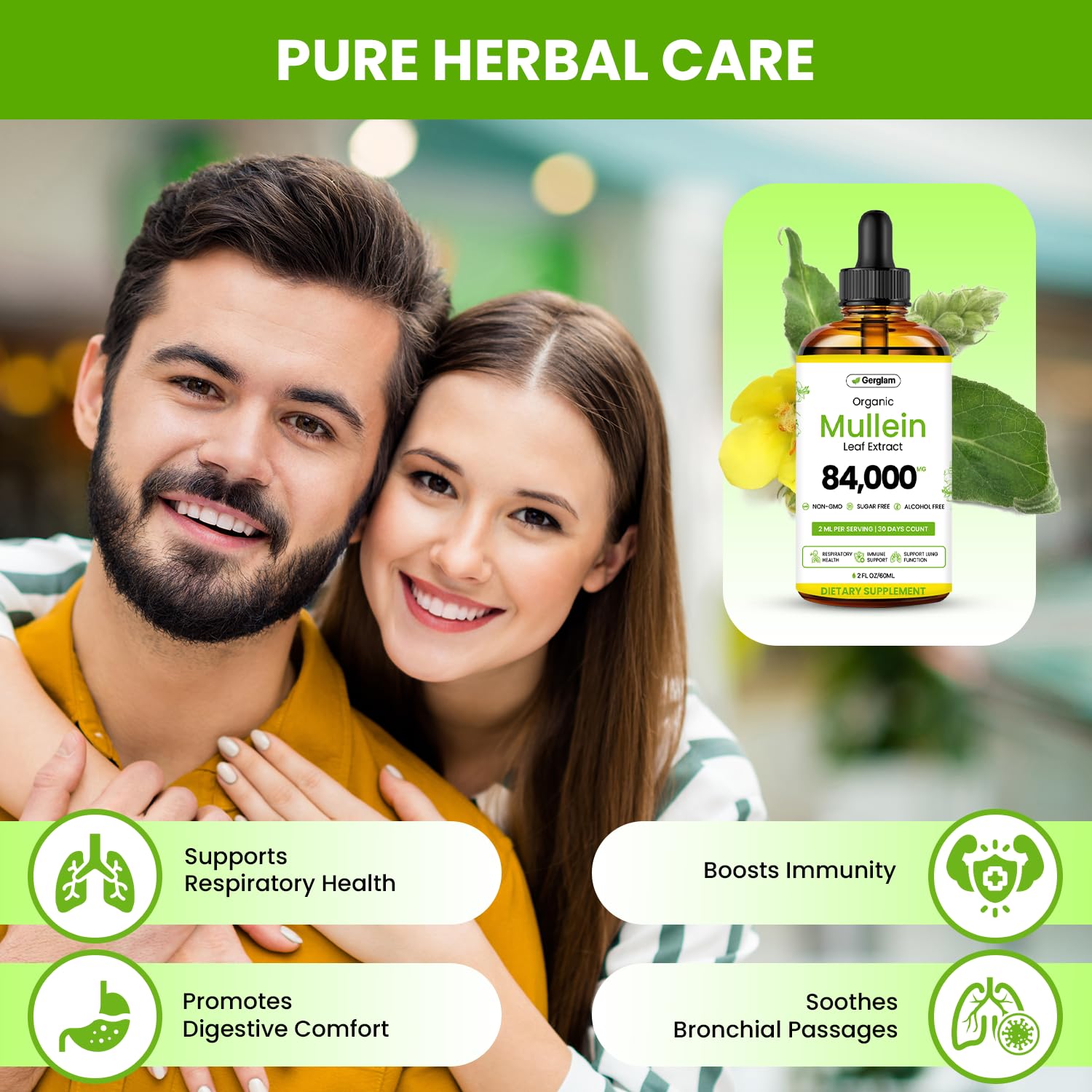 Mullein Drops for Lungs, USDA Organic Lung Detox and Cleanse Liquid with Marshmallow, Thyme, Astragalus, Orange Peel, Echinacea Alcohol & Sugar Free Extract for Smokers 2 Fl Oz — Amazon image 6