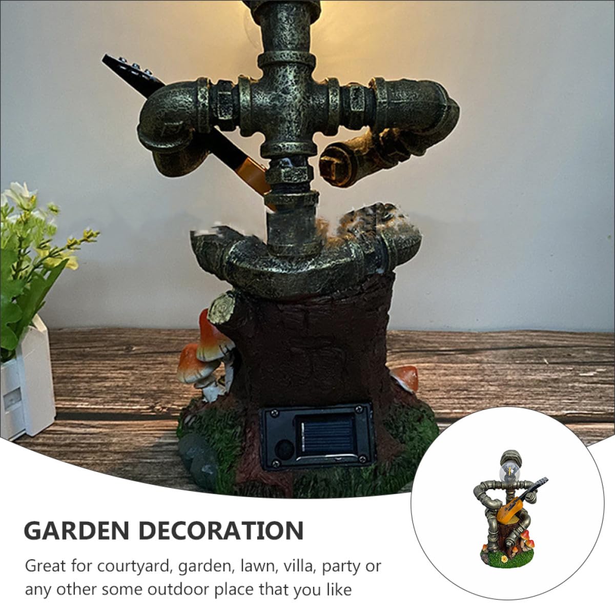 TOPBATHY Hübsche Roboter Dekoration aus Kunstharz mit Solarlampe für Garten