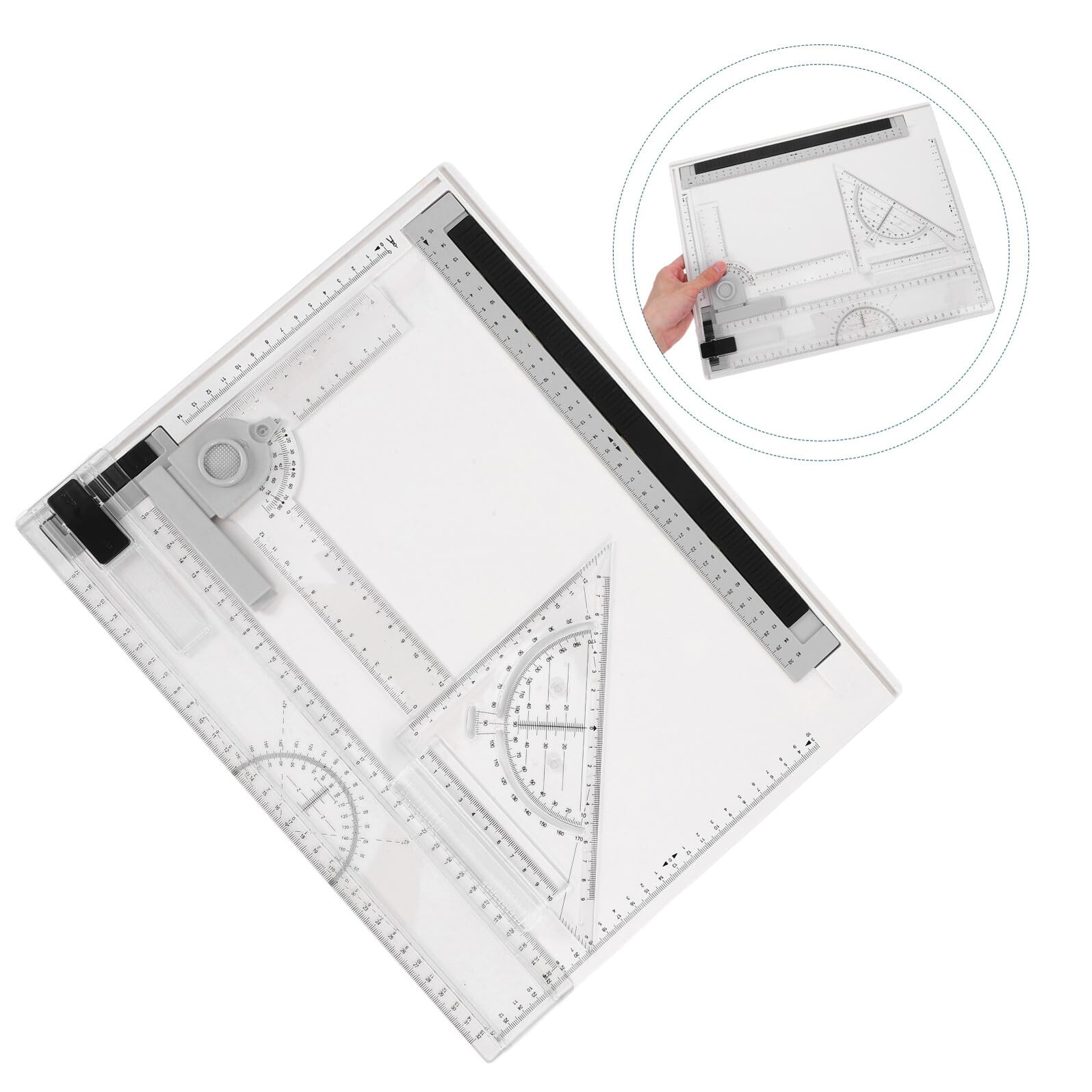 Zeichenbrett mit Präzisen Skalen und Linealen A4 aus Kunststoff Stabiles Tragbares Architektur Maltafel Satz für Skizzieren und Geometrische Perspektivzeichnungen