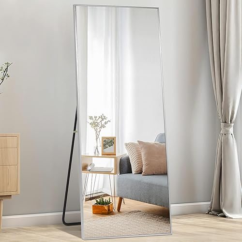 Miniatura 4 de PexFix - Espejo de longitud completa, marco de aleación de aluminio, espejo grande, espejo de suelo, espejo de vestidor con soporte de pie, espejo