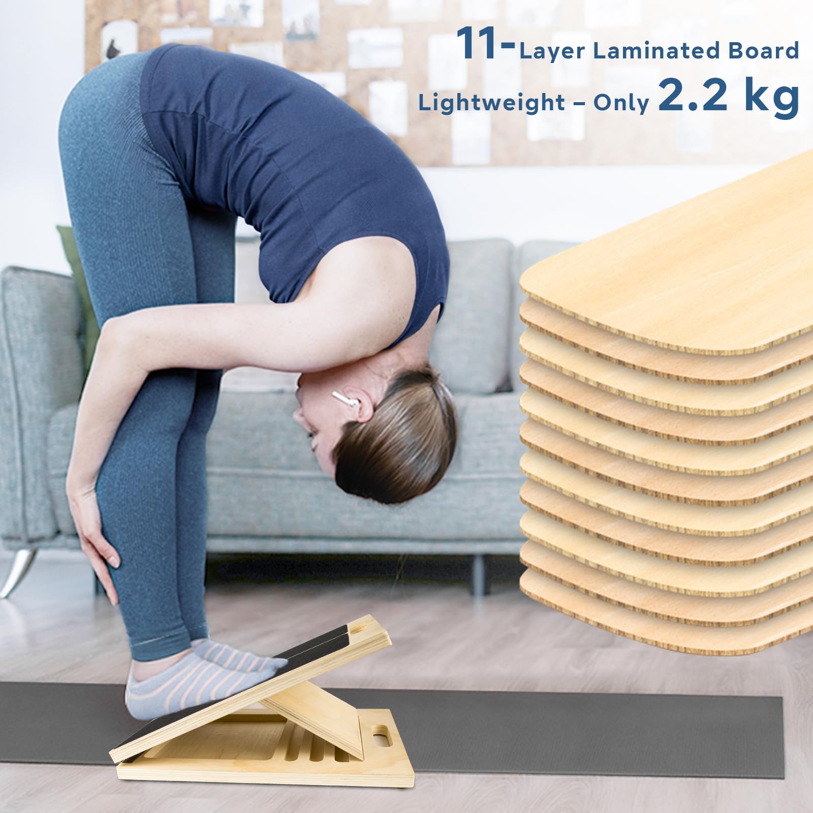 Wadendehner Schrägbrett aus Holz, rutschfestes Slant Board mit 5 Stufen, max. 100 kg, mit Tragegriff, Balance Board für Waden- und Muskeldehnen