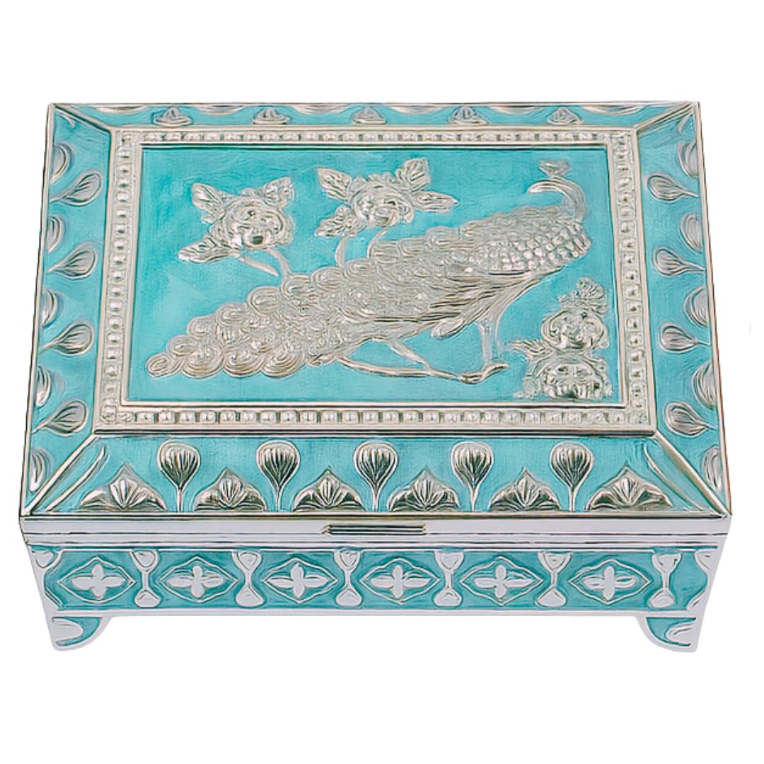 Peacock Vintage Decorative Jewellery Storage Box – Elegant Silver Finish Gift Box for Weddings, Home Décor & Keepsake Storage (Blue)-picture-30