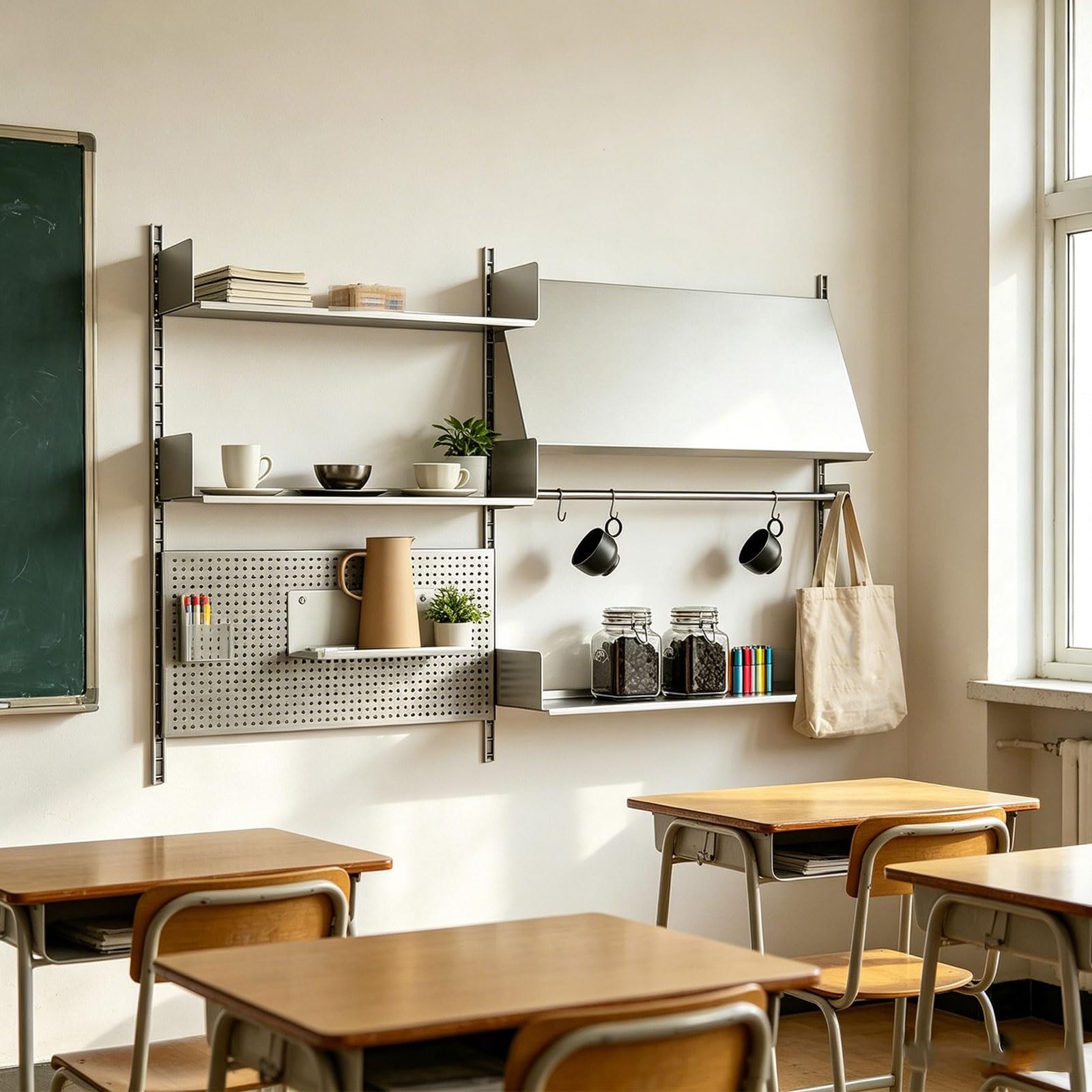 Pegboard Wall Organizer Acero Inoxidable Metal Organizador Dormitorio Altura de Estantes Ajustable Panel Perforado Pared Capacidad de Carga de 50Kg por Estante