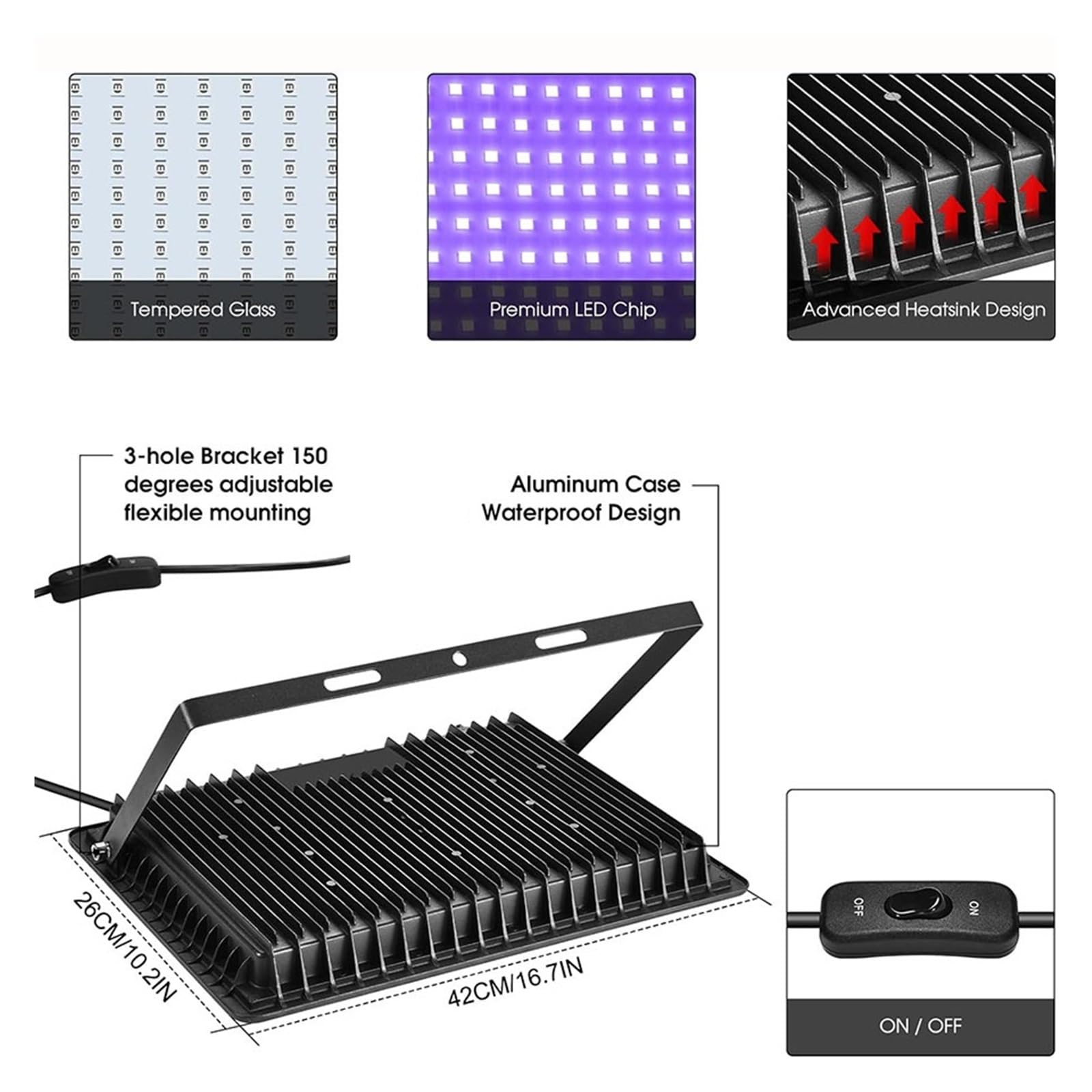 Luz LED De 50W, 100W, 200W, 300W, Inundación Impermeable, Luces Negras UV, Negra For Fiesta, Decoración Carteles Fluorescentes Ahorro De EnergíA SúPer Brillante(200W)