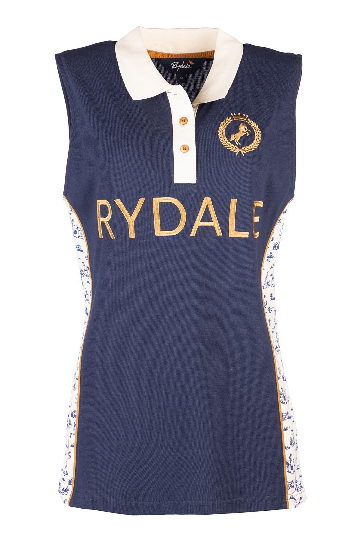 Rydale Ladies Embroidered Polo Shirt Women's Equestrian Sleeveless Shirt (UK, Numeric, 16, Regular, Regular, Horse Life/Navy)