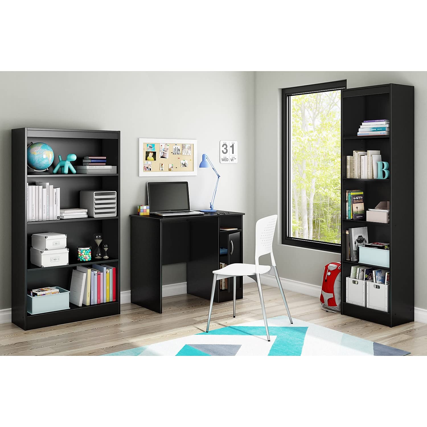 South Shore Small Computer Desk with Door, Pure Black