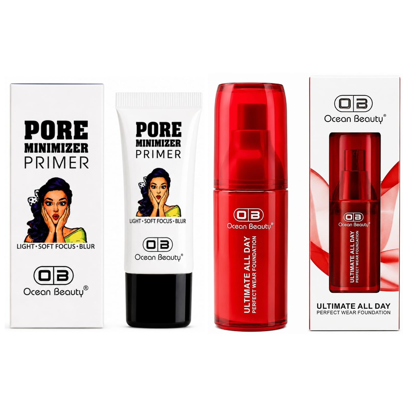 OB Ocean Beauty Professional Waterproof Face Makeup Combo Pore Minimizer Primer and Foundation Liquid HD Hydrating High Buildable Lightweight Long lasting Full Coverage Mousse Matte Finish Definition Dewy Cream Base BB 24 Hours CC All Oily Dark Dry Dusky Skin Type for Women & Girls Pack Set of 2.-picture-36