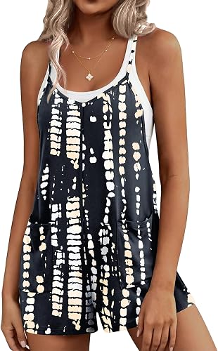 Ekouaer Rompers for Women Summer Casual Sleeveless Short Overalls Boho Spaghetti Strap Shorts Jumpsuit with Pockets
