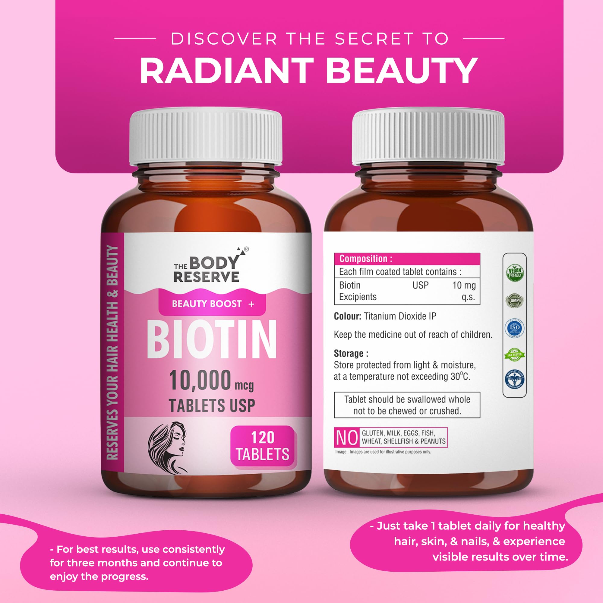 The Body Reserve Biotin 10000mcg 120 Veg Tabs, Biotin Tablets For Hair, Skin & Nails, Hair Vitamins biotin Supplement For Men & Women 4 Month’s Supply Pack — Amazon image 6