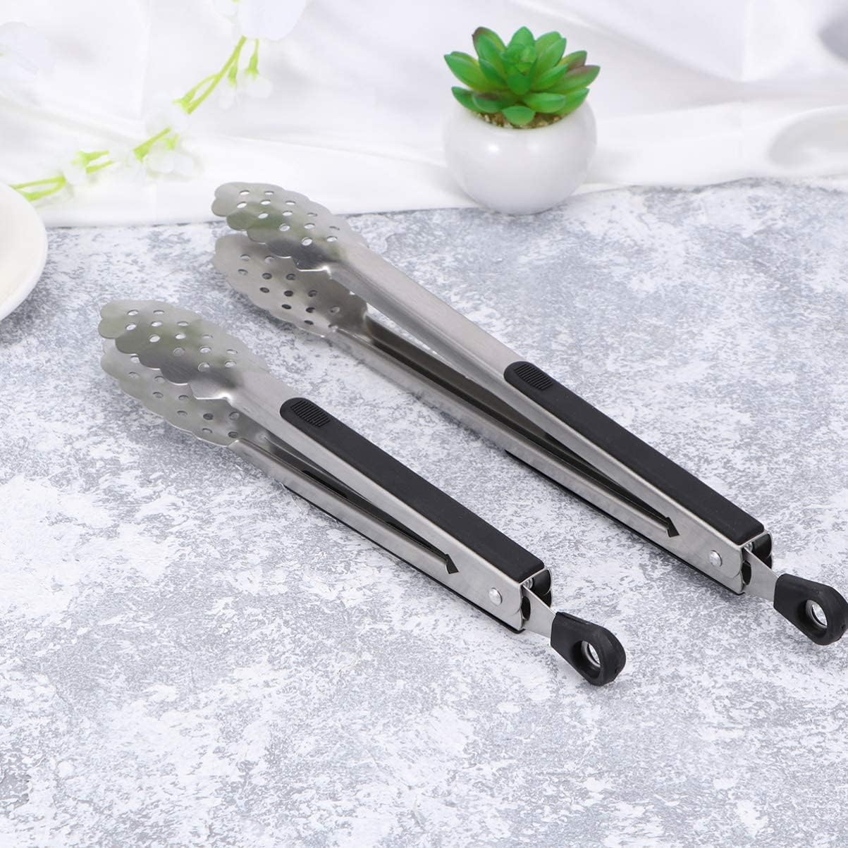 Stainless Steel Food Tongs 9 Inches Bread Toaster Tongs with Hole Salad Buffet Clip Cooking Tongs Barbeque Tongs Tongs(Size 2)
