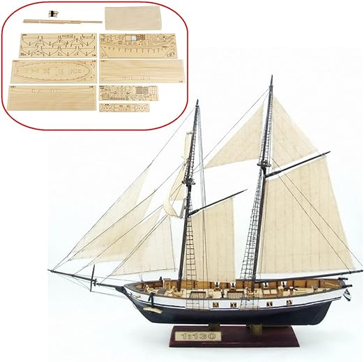 HAPYLY 1/130 Scale DIY Hobby Wooden Ship Science Equipmen Assembly Model Boat Kits Sailing Boat Kit Decor Toy Gift