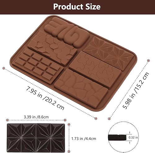 Miniatura 2 de ZTHapwa Moldes de barra de chocolate de silicona con 6 formas, molde cuadrado de silicona profunda para barras energéticas de chocolate, caramelos,