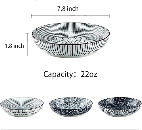 Miniatura 4 de Tazones para pasta de 22 onzas, ensaladera grande, juego de cuencos anchos y poco profundos para cocina, tazón de sopa, platos de pasta de cerámica,