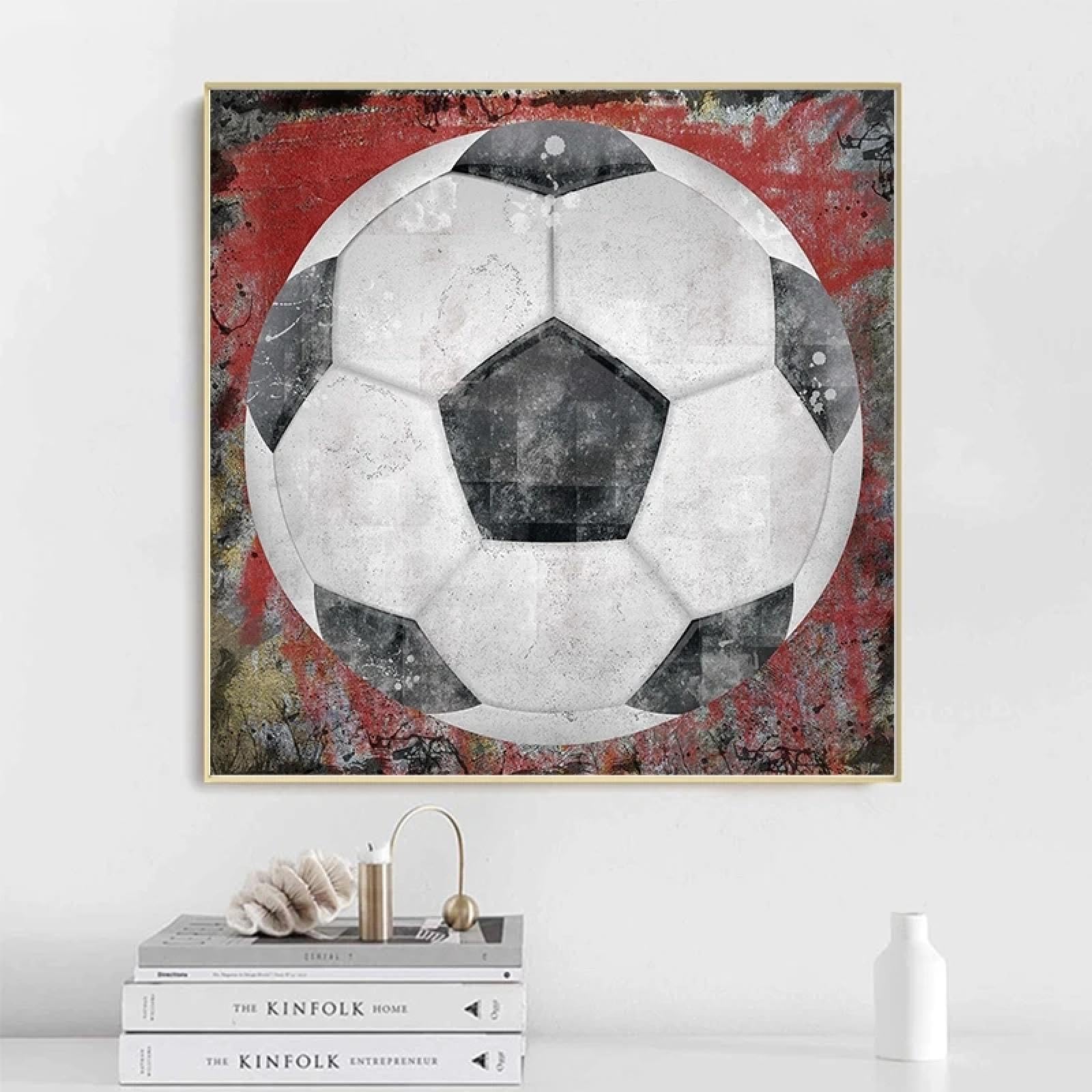 XINBAO Póster de arte callejero con diseño de balón de fútbol, pintura en lienzo motivacional, impresión de balón de fútbol, decoración de pared para habitación deportiva, 50 x 70 cm, sin marco