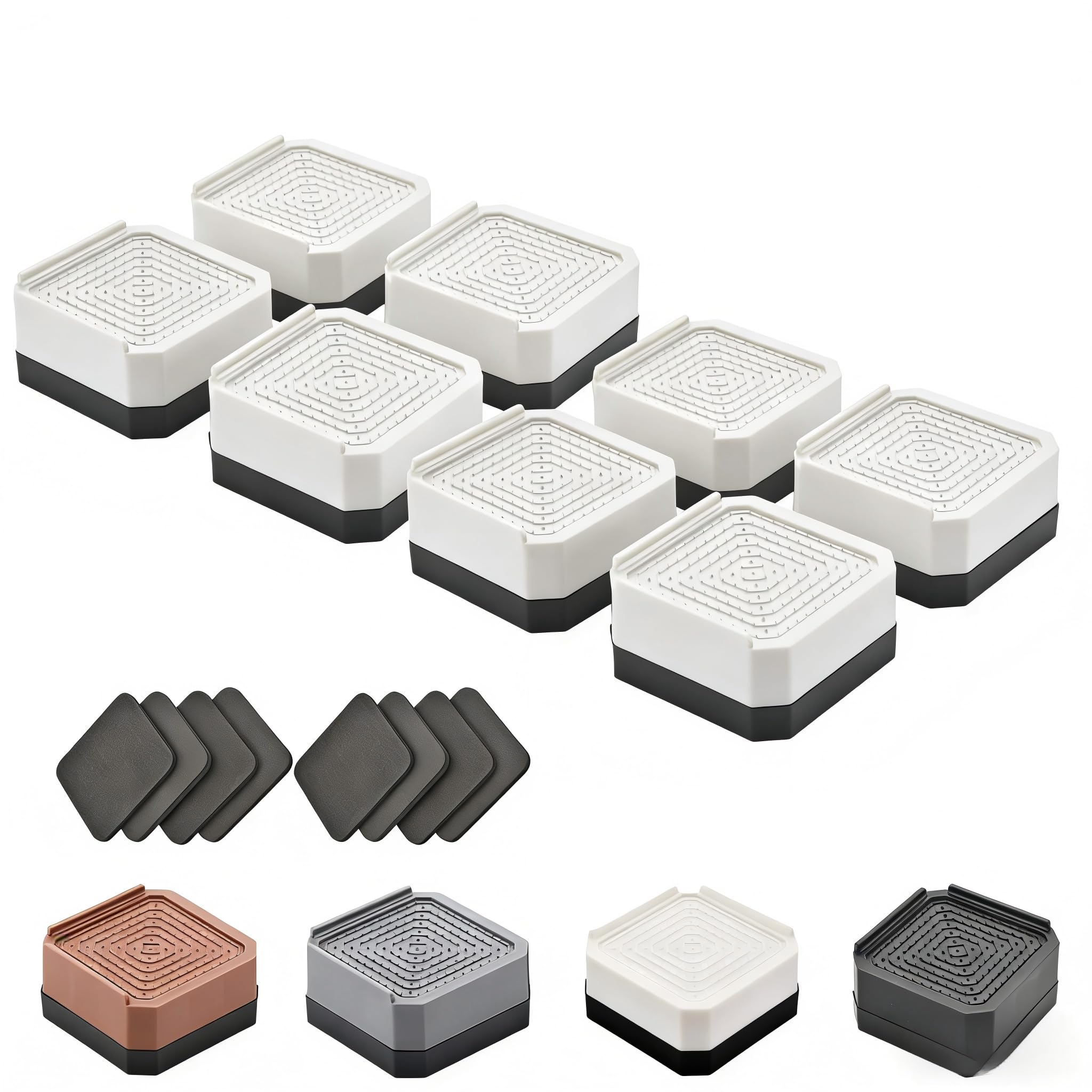EclatBain Adjustable Bed Risers 3&amp;4.3 Inch, 4000 lbs, 8 Pack White