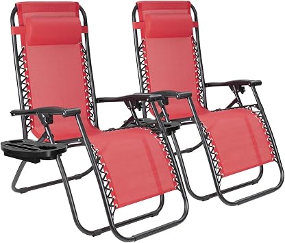 JUMMICO Zero Gravity Chair Patio Outdoor Adjustable Reclining Folding Chair Lawn Lounge Chair for Deck Beach Yard and Beach with Pillows Set of 2 Red