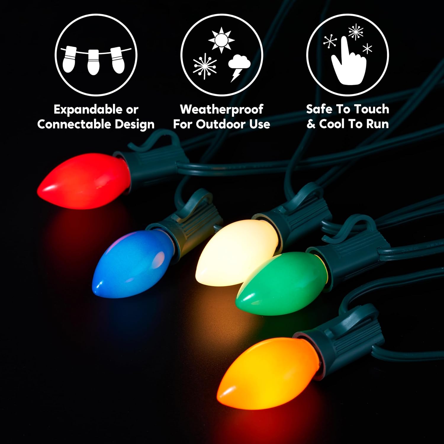 Joiedomi 25 Pack Replacement Light Bulbs, Christmas Outdoor, Indoor, Lawn, Tree, Panel Decor Candelabra Base, Longer Life 120 Volt (Multicolor, C7 / E12)
